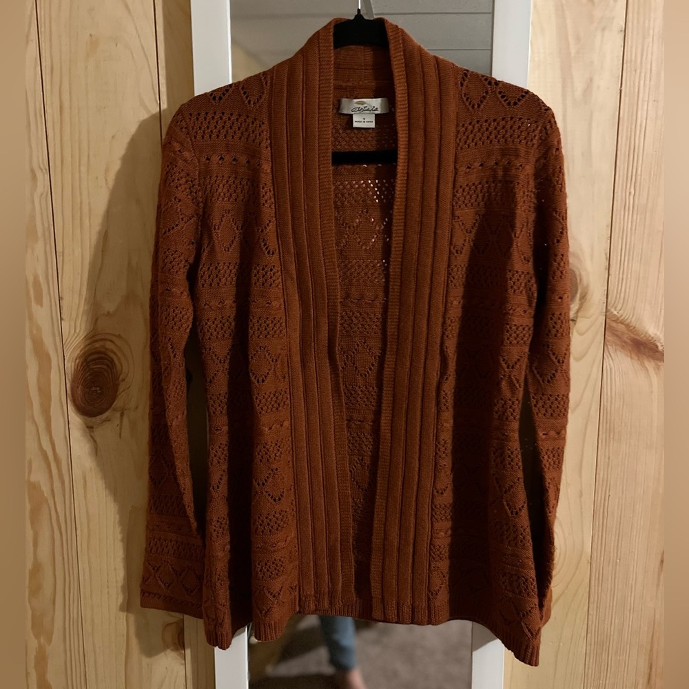 Crochet Knit Wool Blend Burnt Orange Cardigan